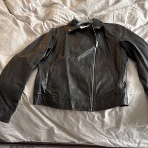 Black Faux Leather moto style zip Jacket